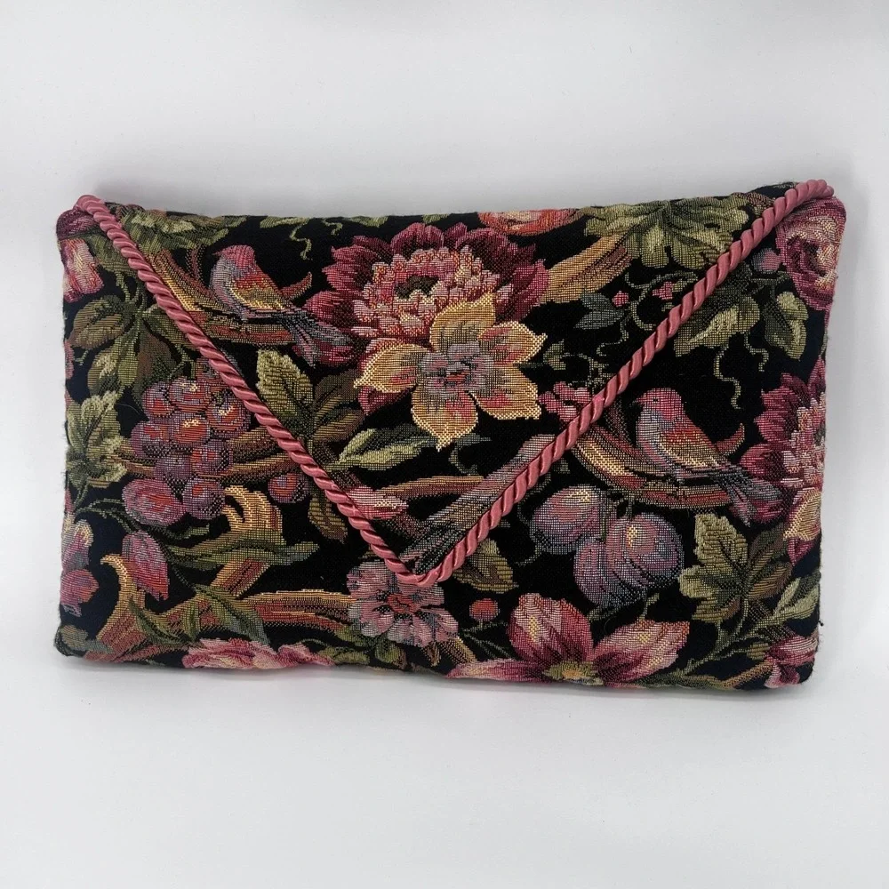 Tapestry Throw Pillows SET of 2 Black Floral Bird Dark Whimsy Boho Cottage‎ Core